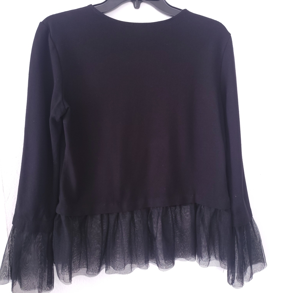 Anthropologie Drew Long Sleeve Mesh Tulle Hem Womens Black Size Medium